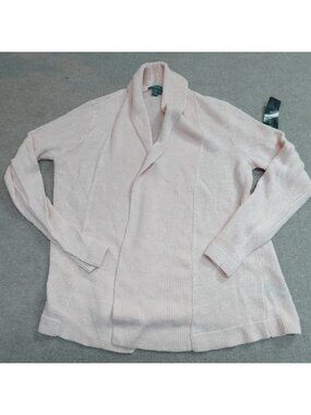 Lauren Ralph Lauren Womens Sweater Medium Pink Open Cardigan 100% Linen NEW